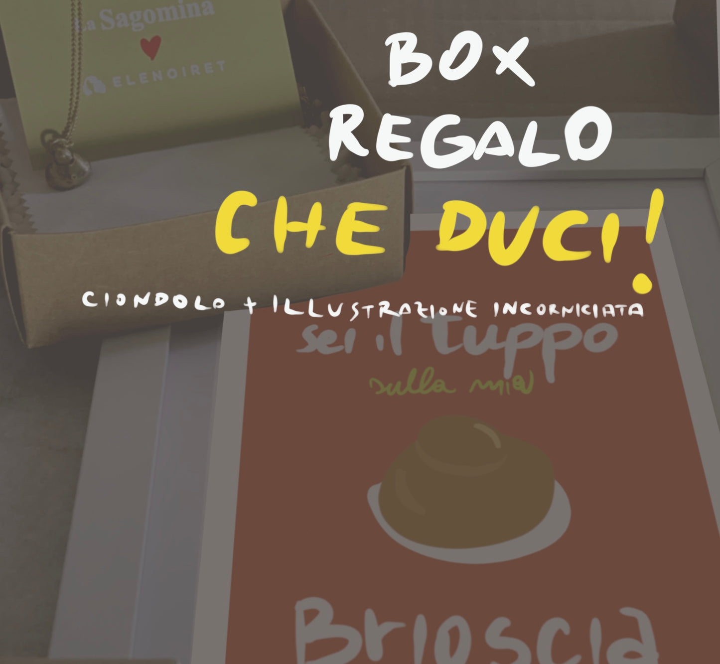 Box regalo edizione limitata ciondolo brioscia + illustrazione incorniciata